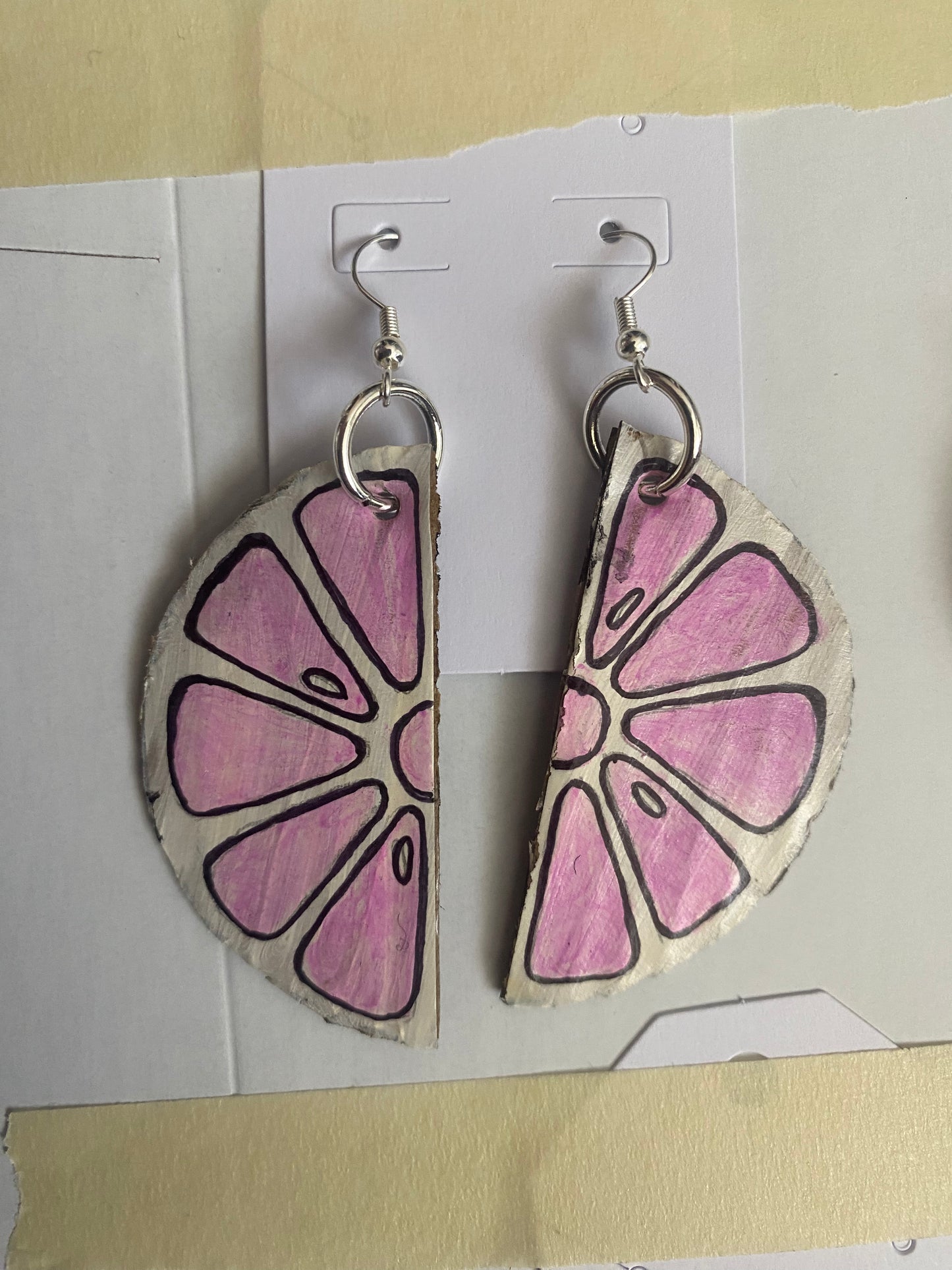 Grapefruit cardboard earrings