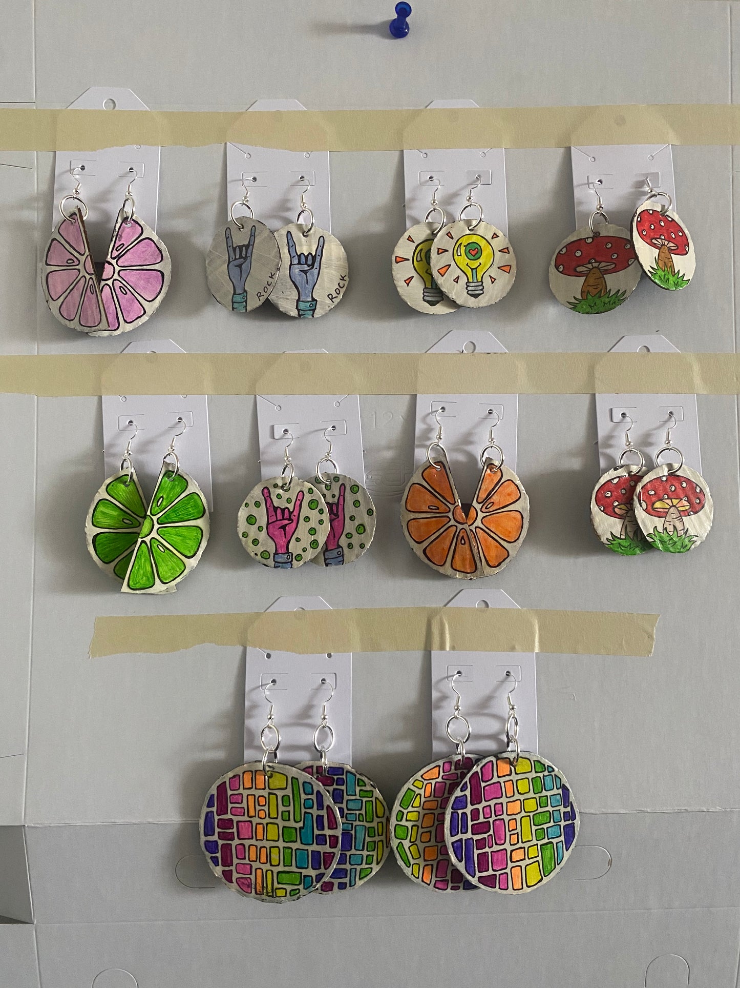 Rainbow disco ball cardboard earrings