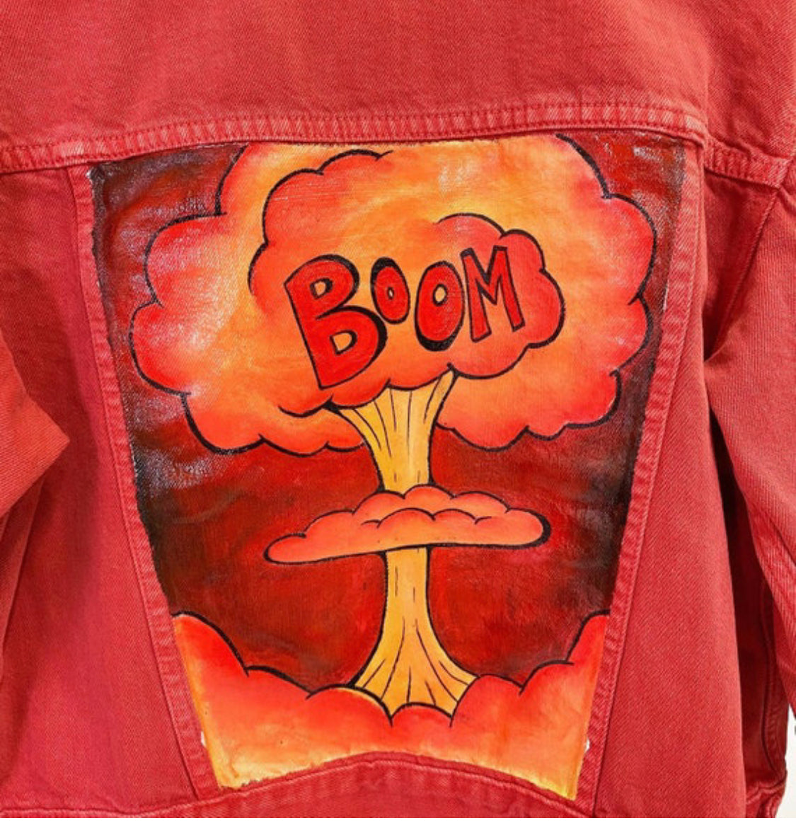 Boom bomb red denim hand painted jacket