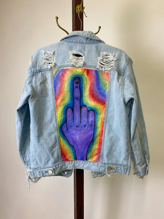 Middle finger to the sky hand painted jacket