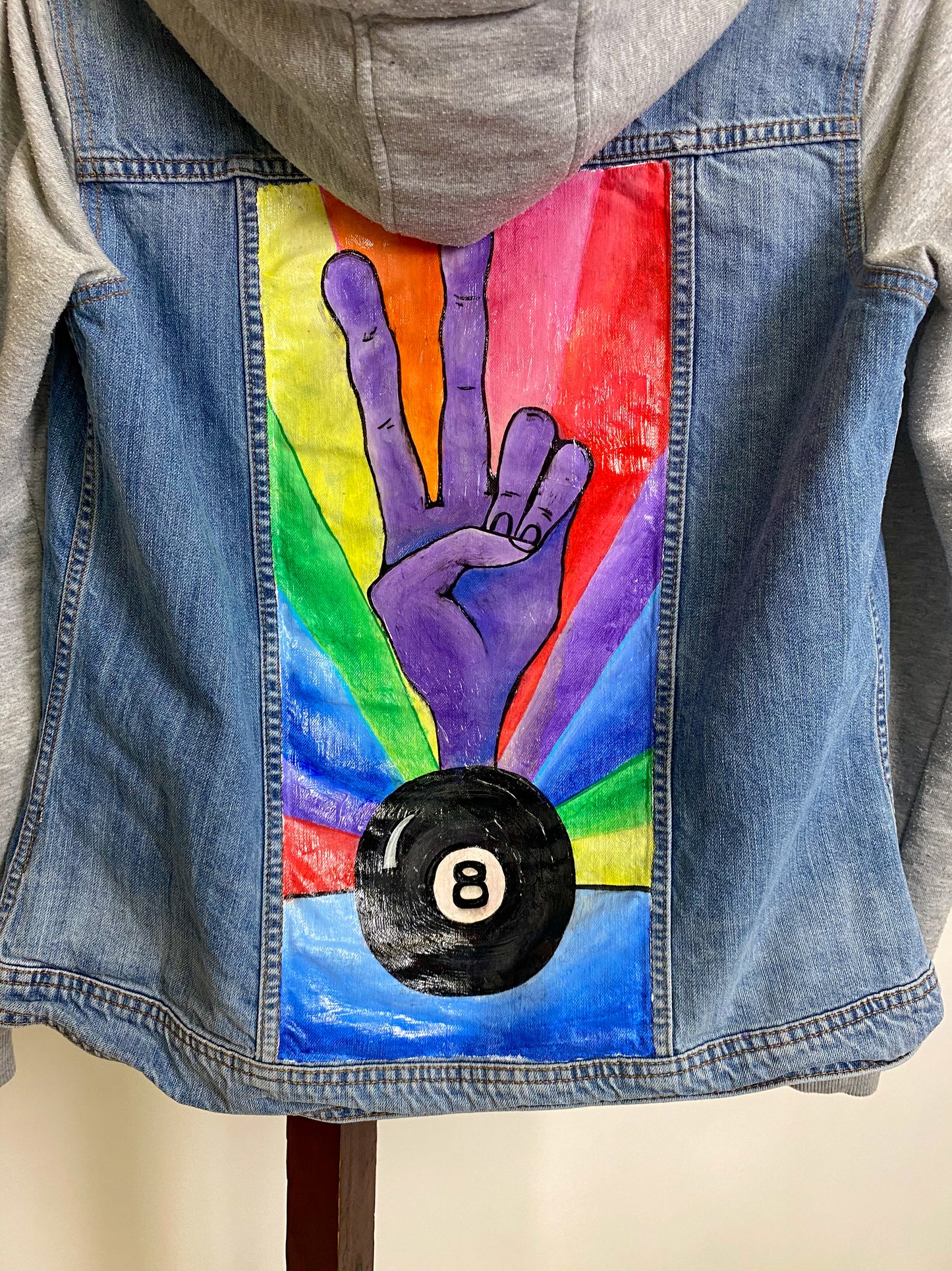 Peace finger Eight Ball hand painted Jacket