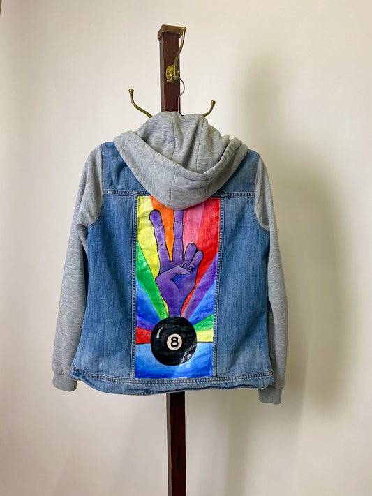 Peace finger Eight Ball hand painted Jacket