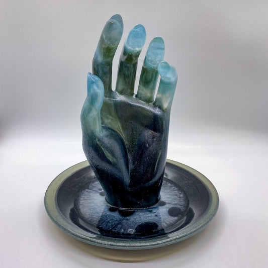 Handmade blue resin hand ring holder
