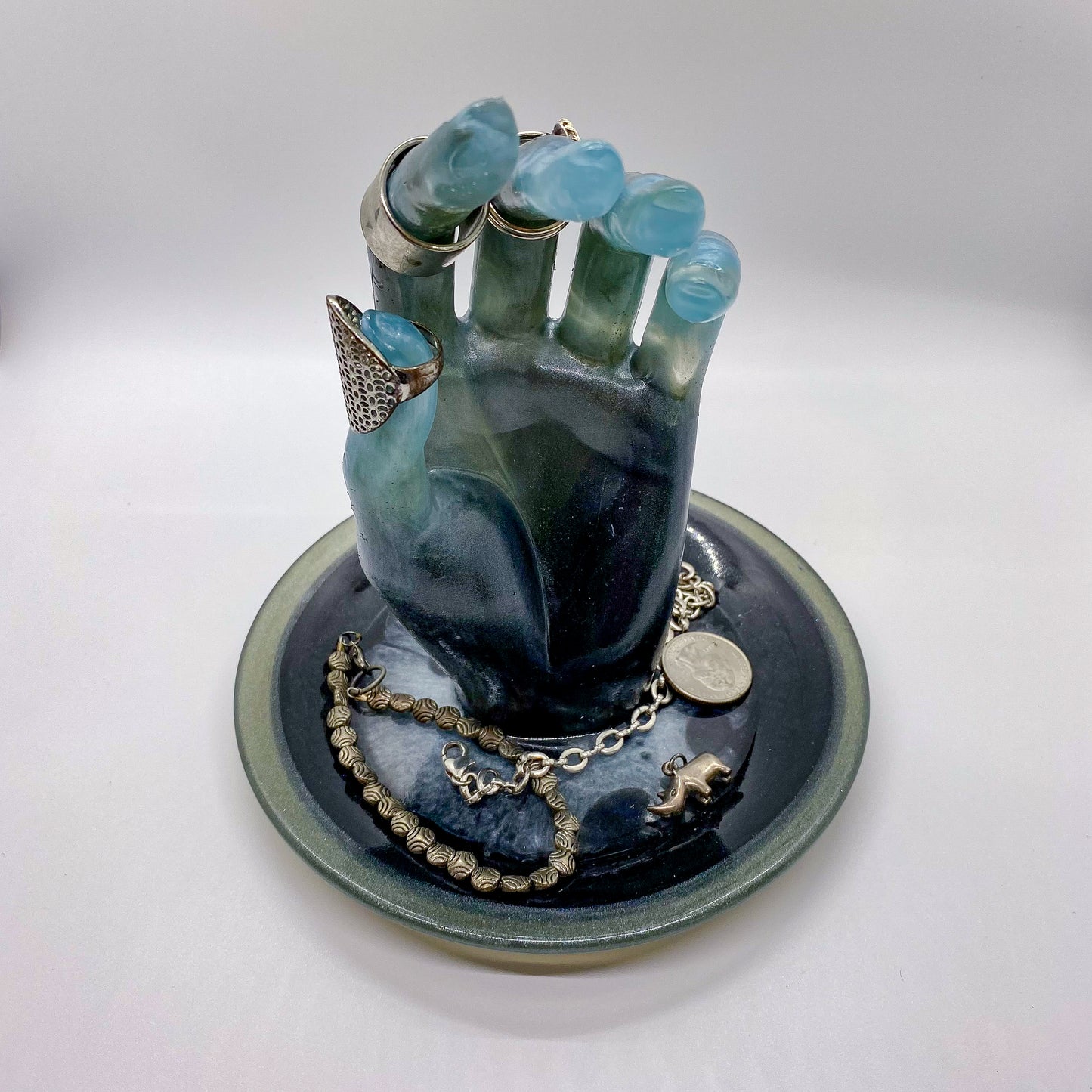 Handmade blue resin hand ring holder