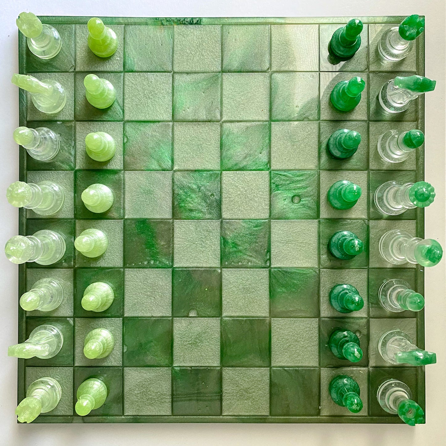 Handmade frog inspired resin chess set