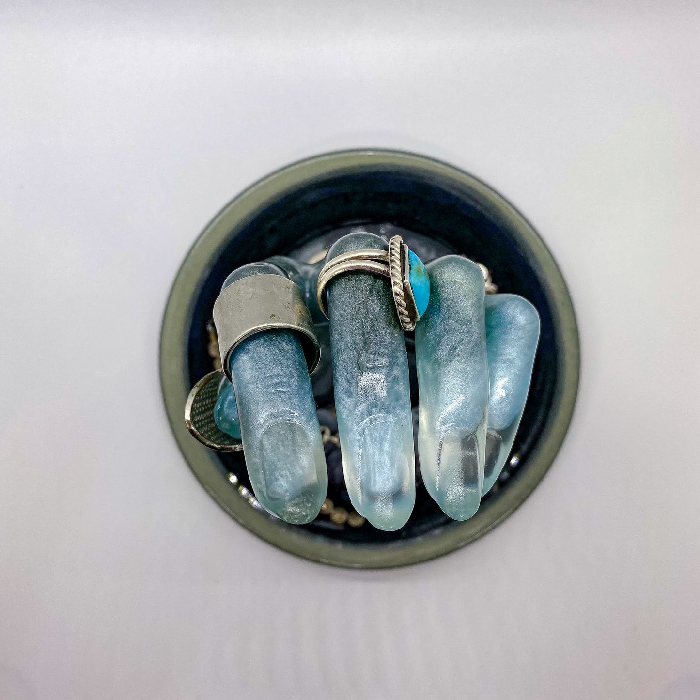 Handmade blue resin hand ring holder