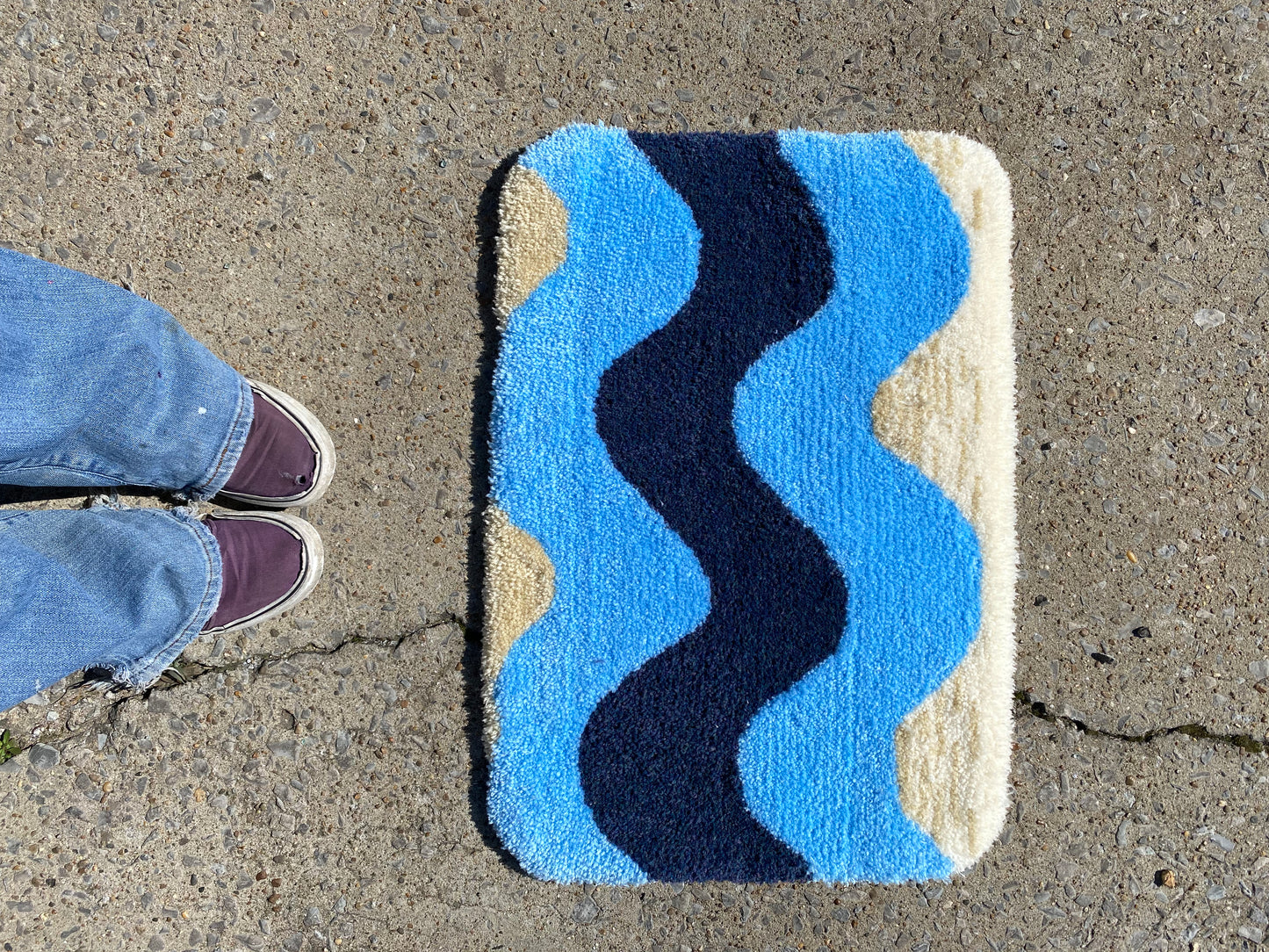 Blue wave rug bath mat size