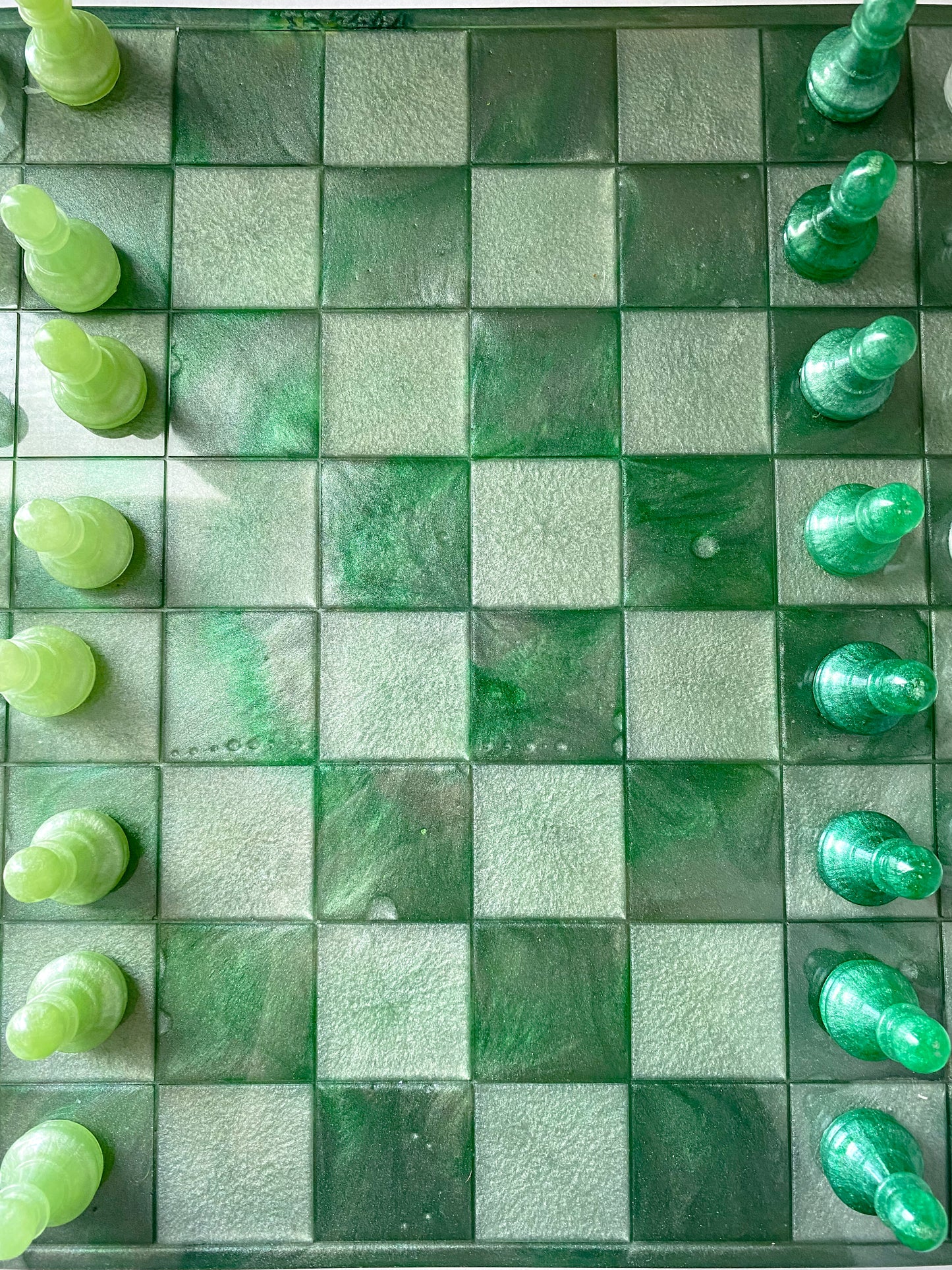 Handmade frog inspired resin chess set